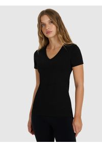 4f - 4F T-shirt slim gładki damski - czarny M. Okazja: na co dzień. Kolor: czarny. Materiał: materiał, bawełna. Wzór: gładki. Styl: casual
