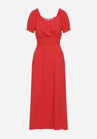 Born2be - Czerwona Sukienka Ozdobiona Bufkami Dolinossa. Okazja: na co dzień. Kolor: czerwony. Wzór: aplikacja. Sezon: lato. Styl: casual #5