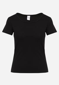 Born2be - Czarny Gładki T-shirt Bawełniany o Prostym Kroju z Okrągłym Dekoltem Chaffello. Okazja: na co dzień. Kolor: czarny. Materiał: bawełna. Długość: długie. Wzór: gładki. Styl: casual, klasyczny #5