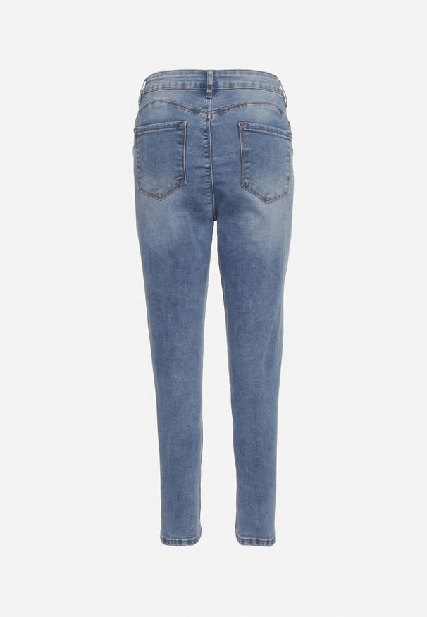 Born2be - Niebieskie Jeansy o Dopasowanym Fasonie z Modnymi Przedarciami Baleunita. Okazja: na co dzień. Kolor: niebieski. Długość: długie. Styl: elegancki, klasyczny, casual