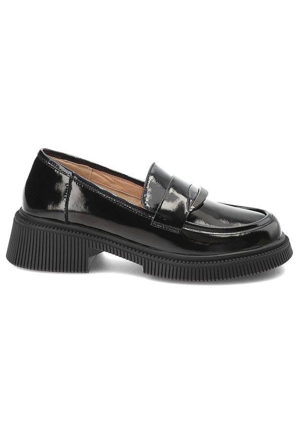 Czarne Mokasyny S.Barski Eleganckie Obuwie Damskie. Okazja: na co dzień. Zapięcie: pasek. Kolor: czarny. Materiał: lakier, skóra. Styl: elegancki