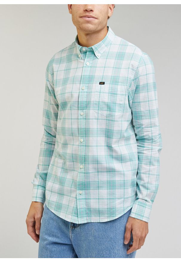 Lee - LEE BUTTON DOWN MĘSKA KOSZULA MATERIAŁOWA DUSTY JADE L880BA41. Typ kołnierza: button down. Materiał: materiał