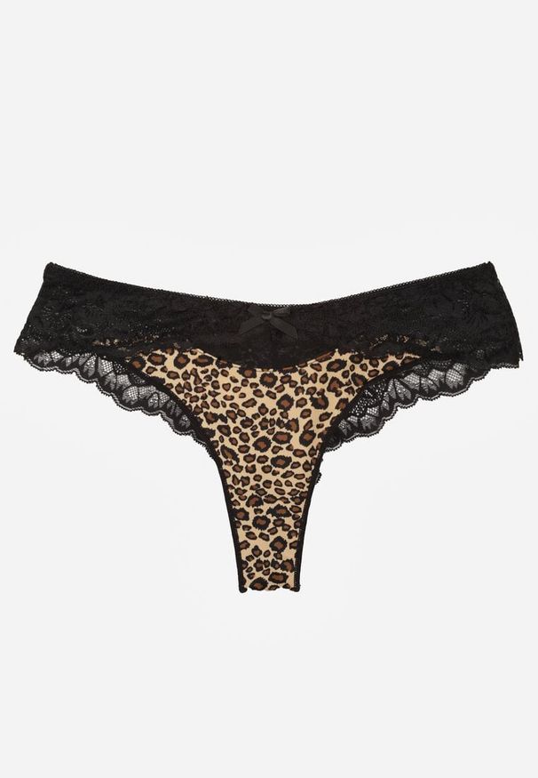 Renee - Panterkowe Majtki Stringi Ozdobione Koronką Phisoris. Materiał: koronka. Wzór: koronka, aplikacja