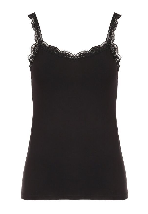 Born2be - Czarny Top Bawełniany Hellamene. Okazja: na co dzień. Kolor: czarny. Materiał: bawełna. Długość rękawa: na ramiączkach. Wzór: gładki, koronka. Sezon: lato. Styl: casual, klasyczny