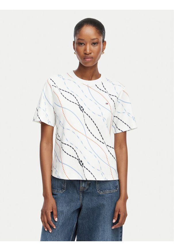 TOMMY HILFIGER - Tommy Hilfiger T-Shirt Interlock WW0WW49646 Biały Boxy Fit. Kolor: biały. Materiał: bawełna