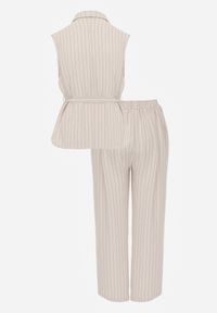 Renee - Beżowy Komplet z Wiskozy Spodnie Wide Leg i Koszula Bez Rękawów z Paskiem Adduin. Kolor: beżowy. Materiał: wiskoza #3