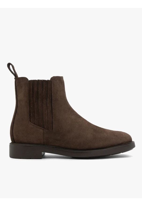 Ryłko - Brązowe ocieplane sztyblety ze skóry welurowej. Wysokość cholewki: za kostkę. Nosek buta: okrągły. Kolor: brązowy. Materiał: skóra, welur. Szerokość cholewki: normalna. Styl: street, klasyczny