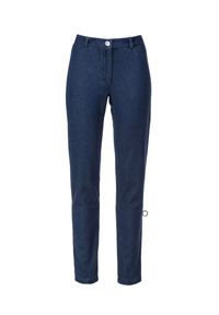 ANIA KUCZYŃSKA - Granatowe jeansy Jackie Indigo. Stan: podwyższony. Kolor: niebieski. Sezon: lato. Styl: klasyczny, retro