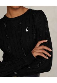 Ralph Lauren - RALPH LAUREN - Czarny bawełniany sweter z koralikami Straight Fit. Typ kołnierza: polo. Kolor: czarny. Materiał: bawełna. Długość rękawa: długi rękaw. Długość: długie. Wzór: aplikacja #2