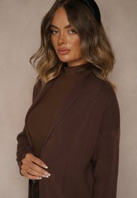 Renee - Brązowy Długi Niezapinany Kardigan z Kaszmirem Palmire. Okazja: na co dzień. Kolor: brązowy. Materiał: kaszmir. Długość: długie. Styl: casual #3