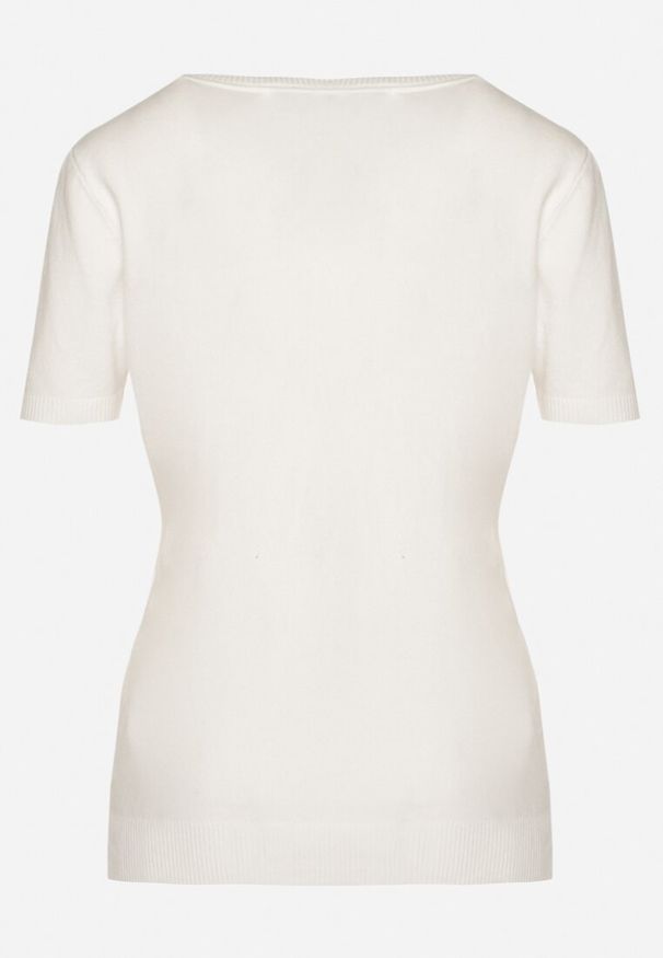 Born2be - Biały Sweter z Ozdobnymi Ściągaczami Sanarella. Okazja: na co dzień. Kolor: biały. Materiał: jeans. Wzór: aplikacja. Styl: casual, elegancki