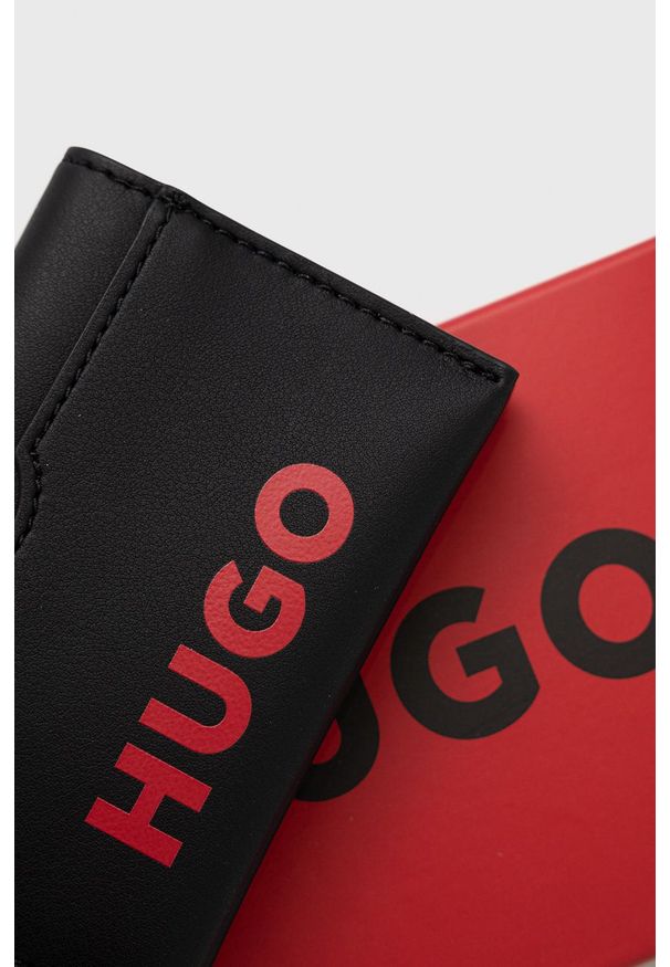 Hugo - HUGO etui na karty skórzane męski kolor czarny. Kolor: czarny. Materiał: skóra