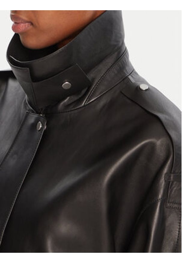 BOSS Kurtka skórzana Salaha 50544445 Czarny Relaxed Fit. Kolor: czarny. Materiał: skóra