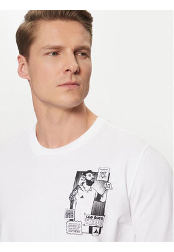 Adidas - adidas T-Shirt Messi Icon Graphic JJ1414 Biały Regular Fit. Kolor: biały. Materiał: bawełna