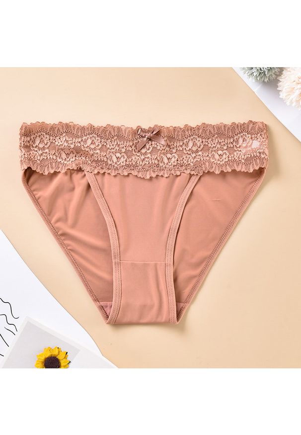 Intica - Figi koronkowe z elastycznego materiału Santoshi. Kolor: beżowy. Materiał: materiał, koronka. Wzór: koronka