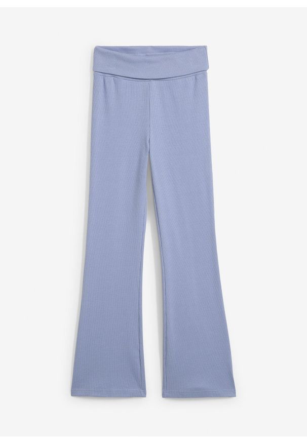 bonprix - Spodnie z prążkowanego dżerseju, z bawełny organicznej. Kolor: niebieski. Materiał: prążkowany, jersey, bawełna. Styl: elegancki