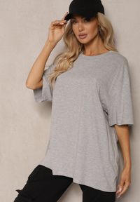Renee - Szary Bawełniany T-shirt Oversize Thenika. Kolor: szary. Materiał: bawełna