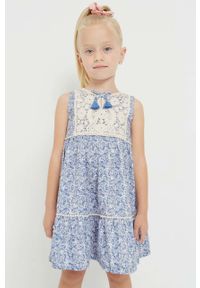 Mayoral sukienka bawełniana dziecięca kolor granatowy mini prosta. Okazja: na co dzień. Kolor: niebieski. Materiał: bawełna. Wzór: haft. Typ sukienki: proste. Styl: casual. Długość: mini