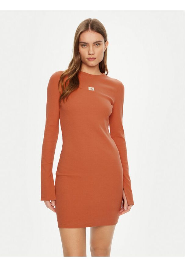 Calvin Klein Jeans Sukienka codzienna J20J225112 Pomarańczowy Slim Fit. Okazja: na co dzień. Kolor: pomarańczowy. Materiał: bawełna. Typ sukienki: proste. Styl: casual