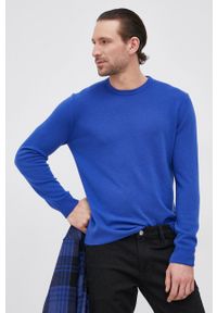 United Colors of Benetton Sweter wełniany męski lekki. Okazja: na co dzień. Kolor: niebieski. Materiał: wełna. Długość rękawa: długi rękaw. Długość: długie. Styl: casual