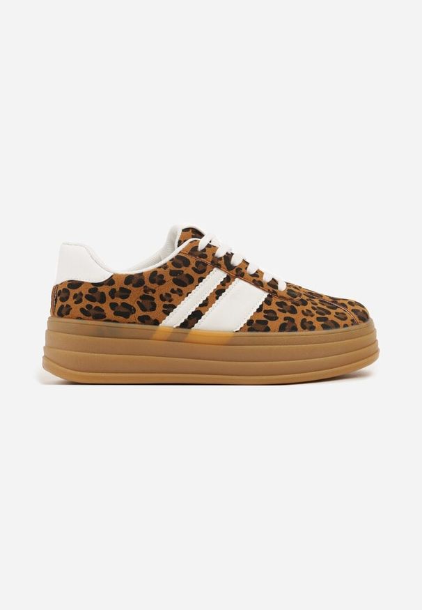 Born2be - Panterkowe Sneakersy w Stylu Klasycznych Tenisówek z Ozdobnymi Paskami Dellien. Okazja: na co dzień. Zapięcie: pasek. Materiał: jeans