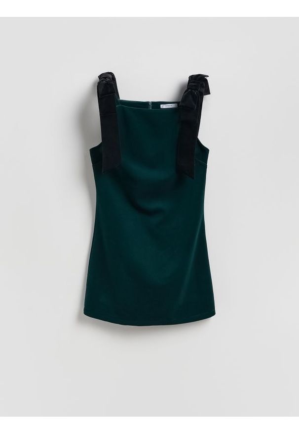 Reserved - Welurowa sukienka mini - ciemnozielony. Kolor: zielony. Materiał: welur. Typ sukienki: proste. Długość: mini