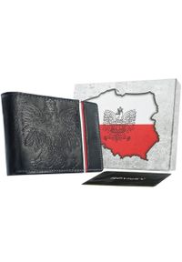 Inny - Skórzany portfel patriotyczny z godłem i flagą Polski [DH] N992A-HP-BOX granatowy. Kolor: niebieski. Materiał: skóra