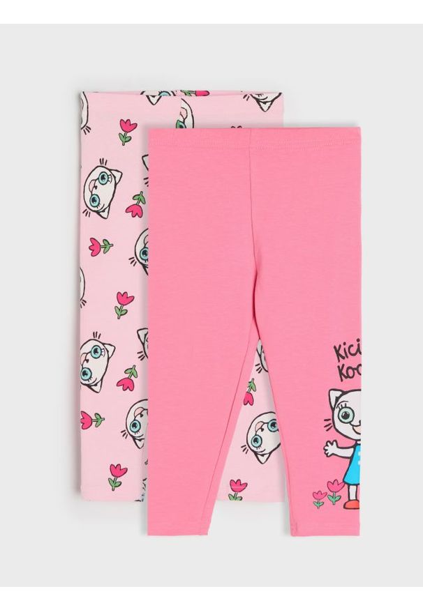 Sinsay - Bawełniane legginsy z nadrukiem 2 pack Kitty Kotty - różowy. Kolor: różowy. Materiał: bawełna. Wzór: nadruk