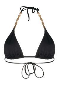 VERSACE - Czarny top od bikini z łańcuszkiem Greca. Kolor: czarny. Materiał: materiał