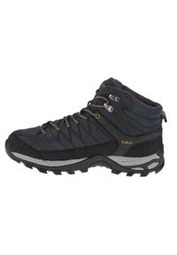 Buty trekkingowe męskie CMP Rigel Mid. Zapięcie: sznurówki. Kolor: wielokolorowy, czarny, niebieski, szary. Materiał: skóra, syntetyk, tkanina, materiał. Szerokość cholewki: normalna