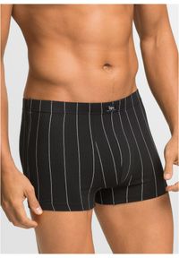 bonprix - Bokserki o dopasowanym kroju z bawełną (3 pary). Kolor: czarny. Materiał: bawełna. Wzór: gładki, paski #1