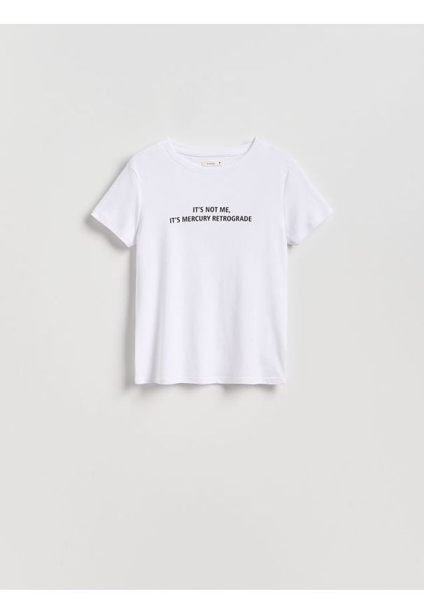 Reserved - T-shirt z napisem - biały. Kolor: biały. Materiał: bawełna. Wzór: napisy