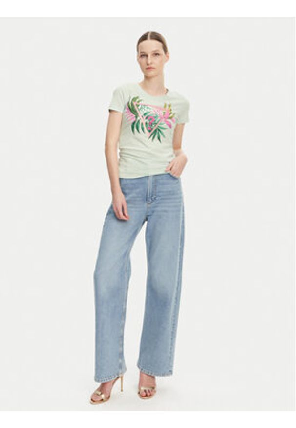 Guess T-Shirt W5GI07 J1314 Turkusowy Slim Fit. Kolor: turkusowy. Materiał: bawełna