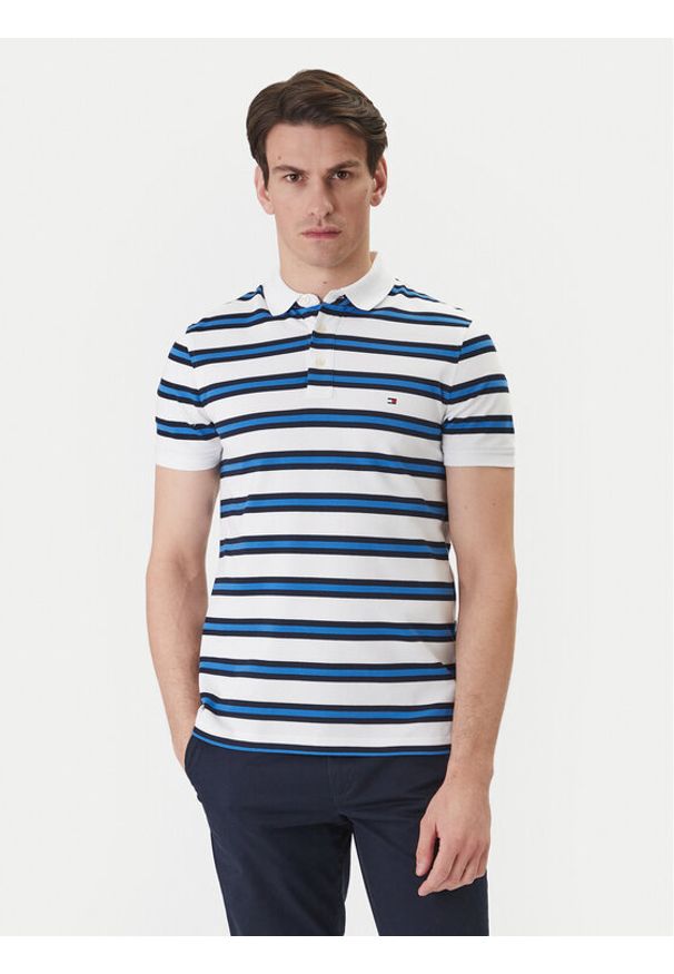 TOMMY HILFIGER - Tommy Hilfiger Polo 1985 MW0MW17771 Niebieski Slim Fit. Typ kołnierza: polo. Kolor: niebieski. Materiał: bawełna