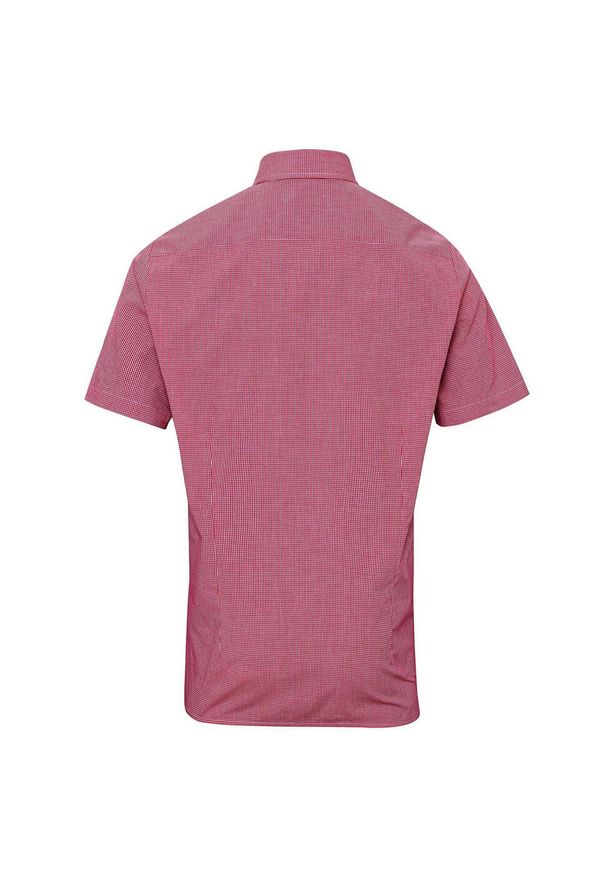PREMIER - Męska Bawełniana Koszula Z Krótkim Rękawem W Kratkę Micro Gingham. Kolor: biały, czerwony, wielokolorowy. Materiał: bawełna. Długość rękawa: krótki rękaw. Długość: krótkie. Wzór: kratka