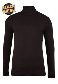 Golf Ciemny Brązowy, Elegancki Męski Ciemny Czekoladowy, 100% BAWEŁNA -Brave Soul. Typ kołnierza: golf. Kolor: brązowy, beżowy, wielokolorowy. Materiał: bawełna. Sezon: zima, jesień. Styl: elegancki #1