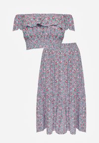 Born2be - Jasnoniebieski 2-częściowy Bawełniany Komplet ze Spódnicą i Topem Hiszpanka Ollija. Kolor: niebieski. Materiał: bawełna. Wzór: kwiaty #4