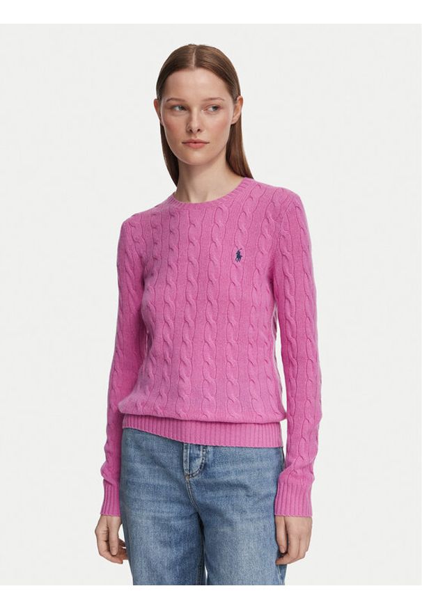 Polo Ralph Lauren Sweter 211971865506 Różowy Regular Fit. Typ kołnierza: polo. Kolor: różowy. Materiał: wełna