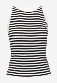 Renee - Biało-Czarny Top z Wiskozy w Paski z Ozdobną Broszką Dinette. Kolor: biały. Materiał: wiskoza. Długość rękawa: bez rękawów. Wzór: paski #4