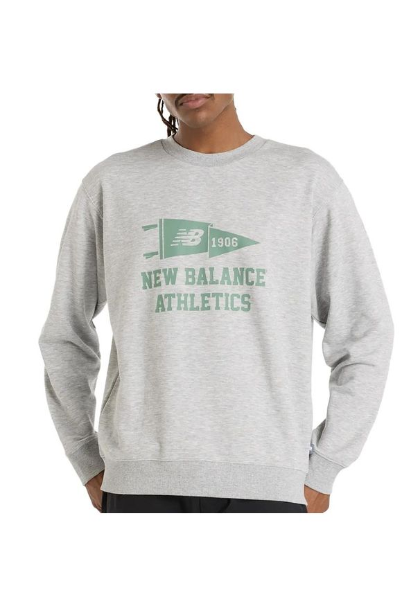 Bluza męska New Balance MT51929AG - szara. Okazja: na co dzień. Kolor: szary. Materiał: poliester, bawełna. Styl: sportowy, klasyczny, casual, elegancki