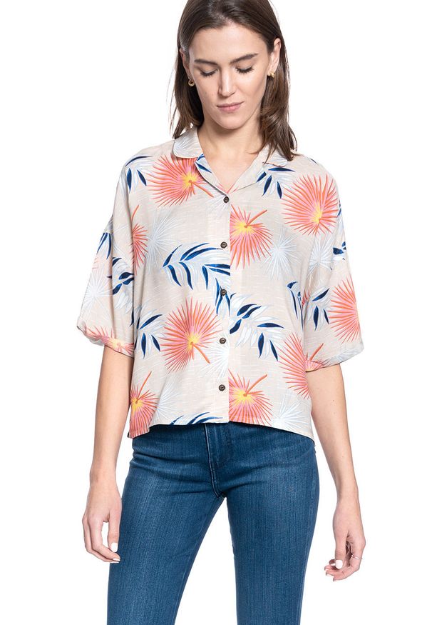 Lee - DAMSKA KOSZULA MATERIAŁOWA LEE FLORAL RESORT SHIRT ECRU L46DDWNQ 112110884. Materiał: materiał