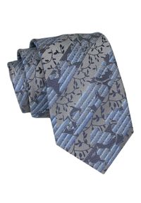 Alties - Klasyczny Krawat Męski - ALTIES - Szary, Niebieski, Liście. Kolor: niebieski. Materiał: tkanina. Styl: klasyczny