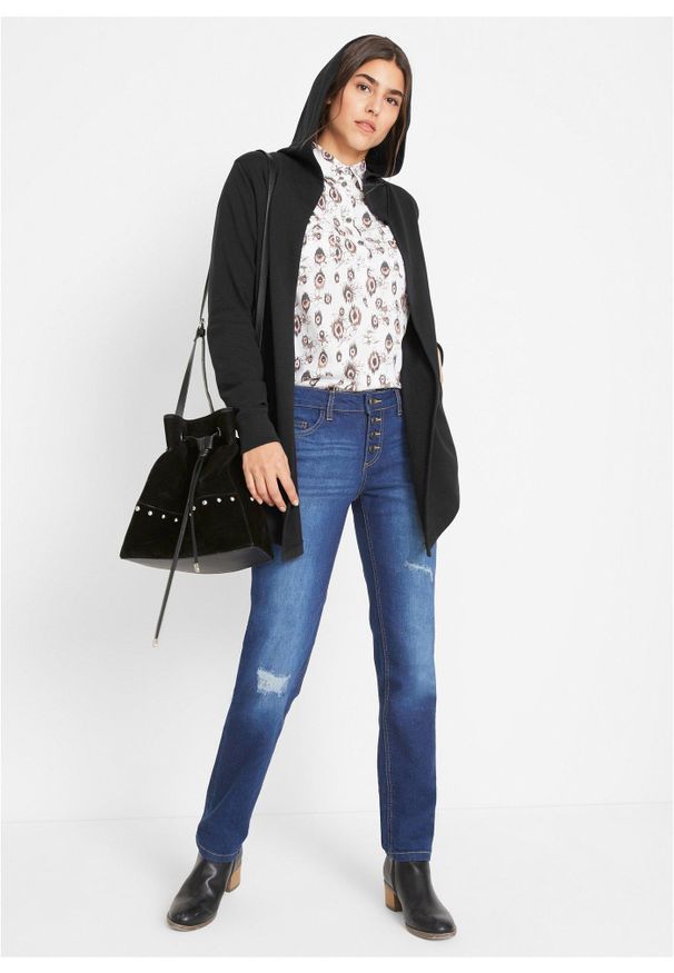 bonprix - Długi kardigan z mieszanki bawełny. Kolor: czarny. Materiał: bawełna. Długość: długie