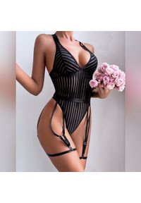Intica - Body z pasem do pończoch na romantyczne wieczory Annelotte. Kolor: czarny. Materiał: materiał #8