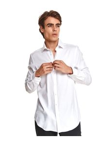 TOP SECRET - Elegancka koszula ze strukturalnej dzianiny. Kolor: biały. Materiał: dzianina. Długość rękawa: długi rękaw. Długość: długie. Styl: elegancki