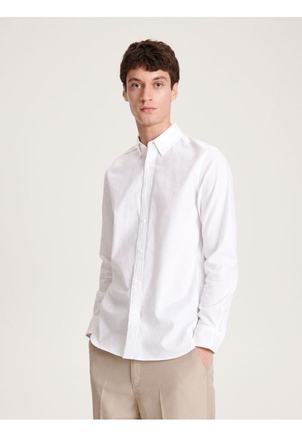 Reserved - Koszula slim fit - biały. Kolor: biały. Materiał: bawełna, tkanina