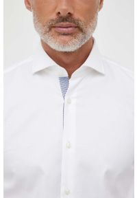 BOSS koszula męska kolor biały slim z kołnierzykiem włoskim. Typ kołnierza: kołnierzyk włoski. Kolor: biały. Materiał: tkanina, materiał. Długość rękawa: długi rękaw. Długość: długie #4