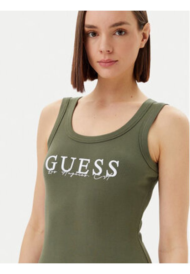 Guess Sukienka codzienna V5GK06 K8RT2 Zielony Slim Fit. Okazja: na co dzień. Kolor: zielony. Materiał: wiskoza. Typ sukienki: proste. Styl: casual