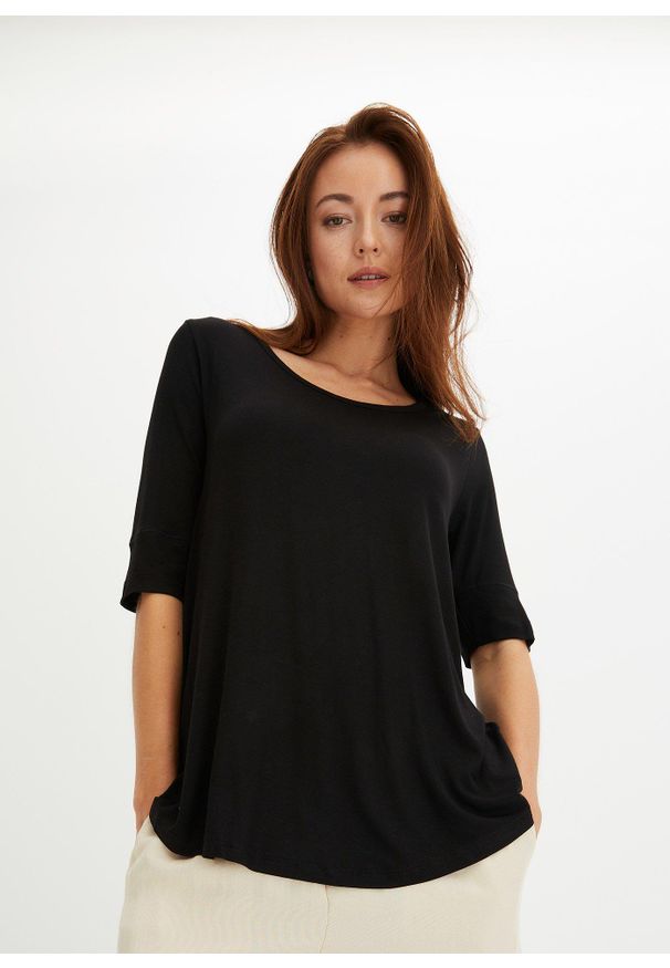 bonprix - Bluzka z miękkiej mieszanki wiskozy. Kolor: czarny. Materiał: wiskoza