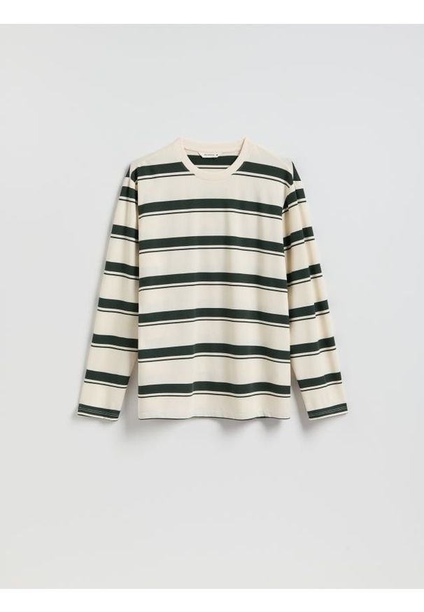 Reserved - Longsleeve regular w paski - morski. Kolor: morski. Materiał: dzianina, bawełna. Długość rękawa: długi rękaw. Wzór: paski